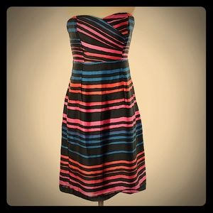 Strapless Black Dress with Pink, Blue & Orange Stripes
